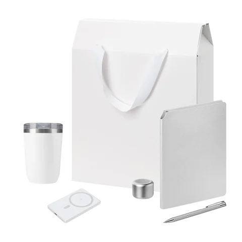 Подарочный набор Велком Пак Премиум (Welcome Pack Premium), серебряный (термокружка, колонка, ежедневник, ручка, ЗУ, коробка-пакет)